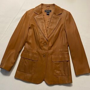 Brooks Brothers Chocolate Brown Lambskin Leather Women's Blazer